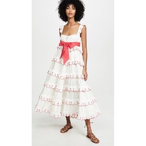 NWT INNIKA CHOO Scallop Frill Iva Biigdres Dress in Cream Midi Belt SZ: 2  Doen